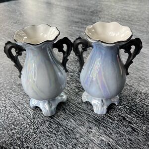 Pair of purple and black luster vases made in Slovakia‎